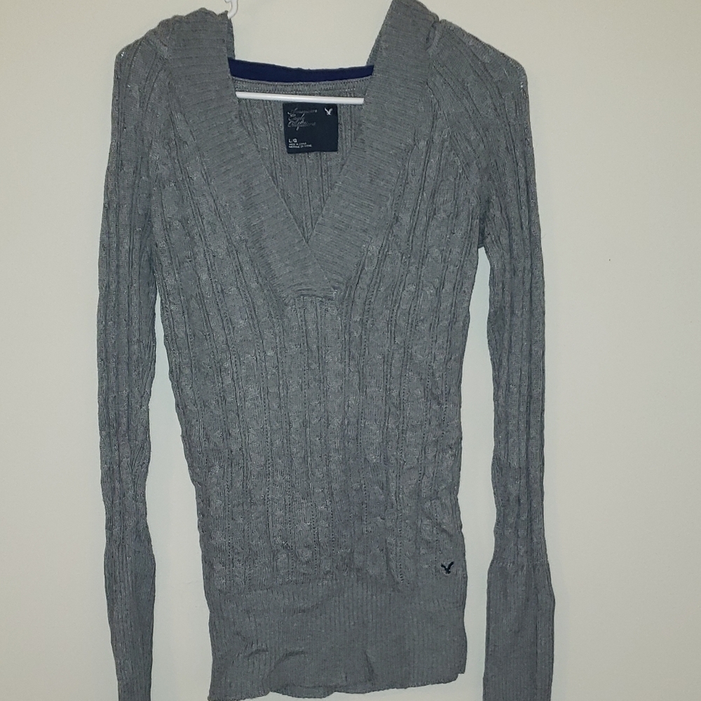 AE ribbed crochet sweater with hood